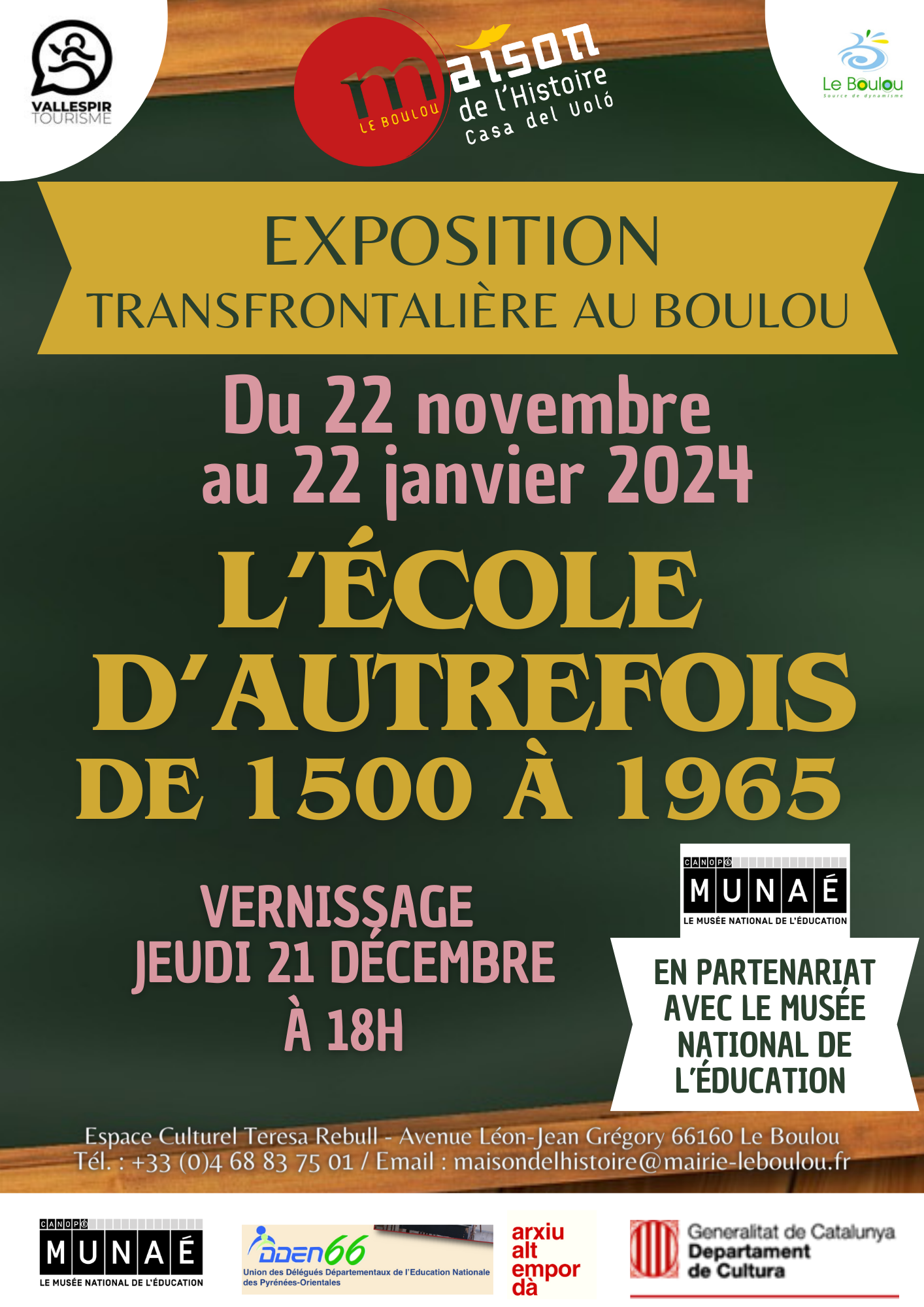 EXPOSITION TRANSFRONTALIÈRE : " L'ÉCOLE D'AUTREFOIS, DE 1500 À 1965"