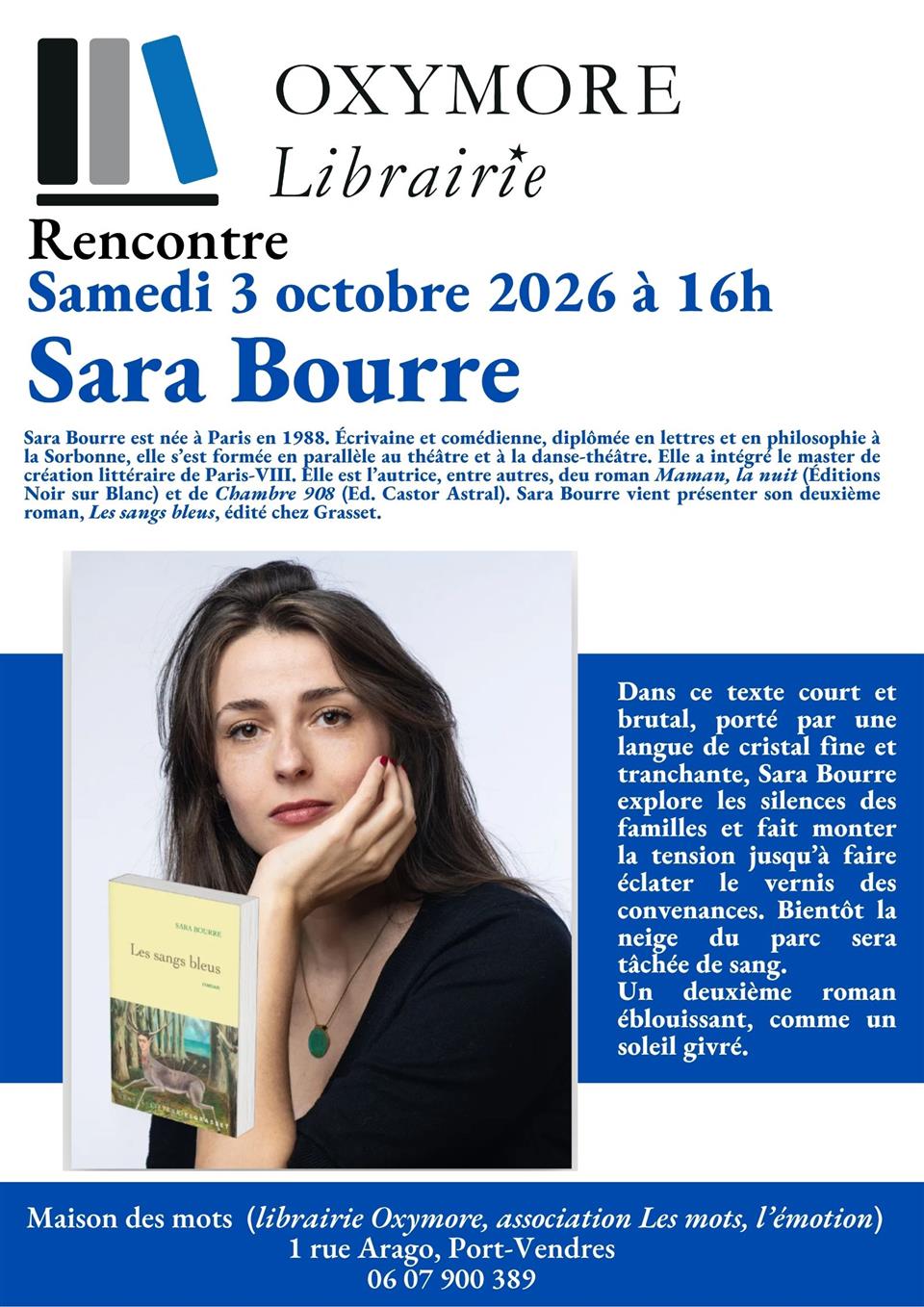 Rencontre littéraire avec sara bourre – Les sangs bleus
