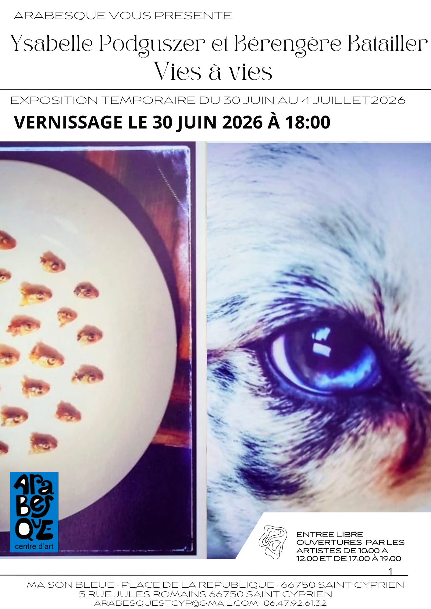 EXPOSITION « VIES À VIES » DE YSABELLE PODGUSZER ET BÉRENGÈRE BATAILLER  –– CHEZ ARABESQUE