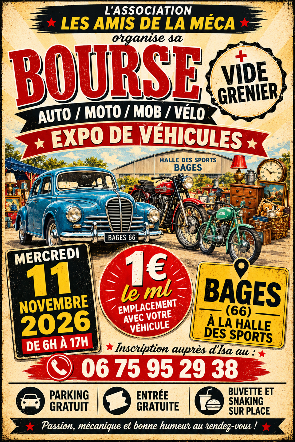 Bourse auto/moto/mob/vélo, exposition de véhicules & vide-grenier