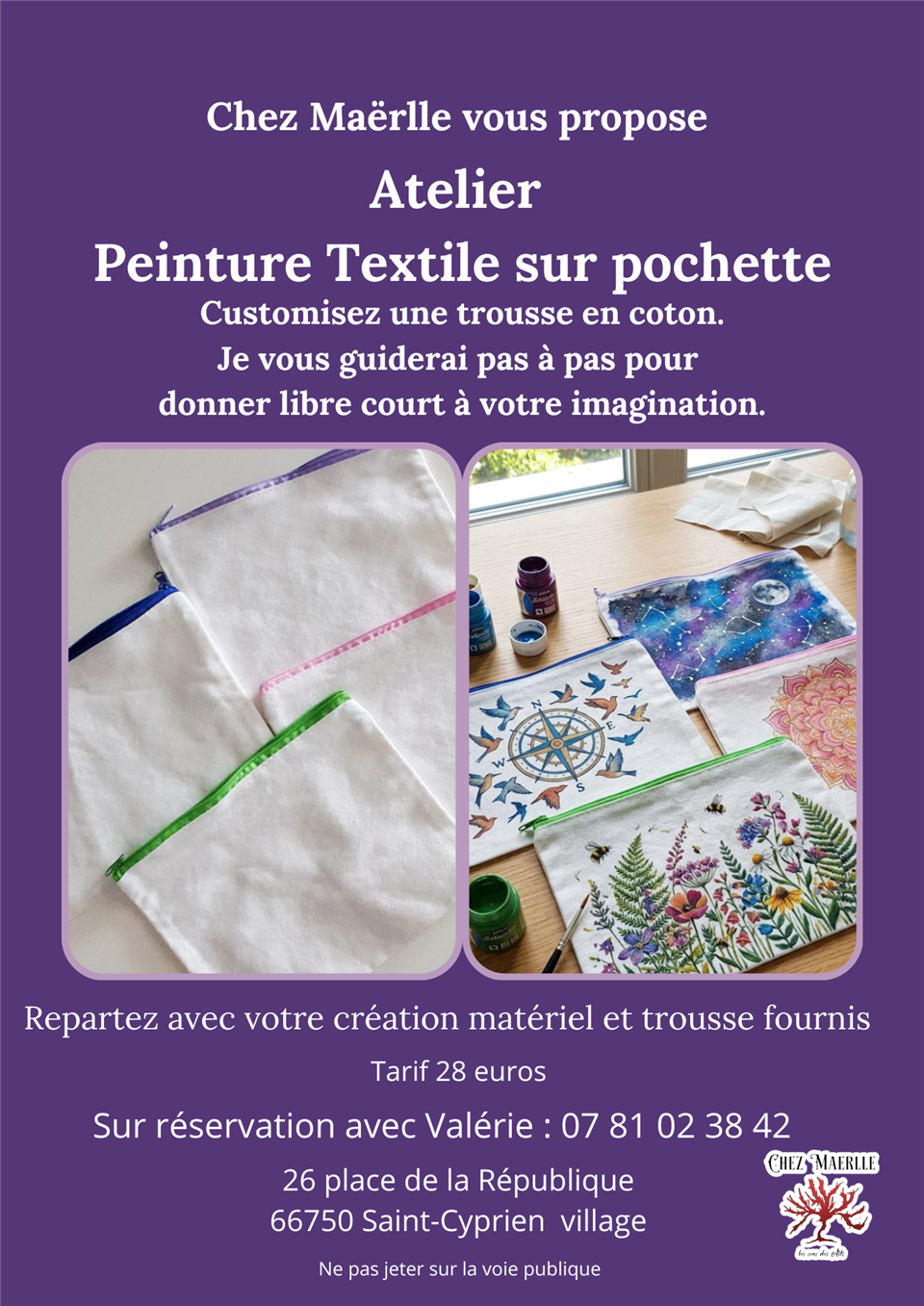Chez maerlle - peinture textile sur pochette