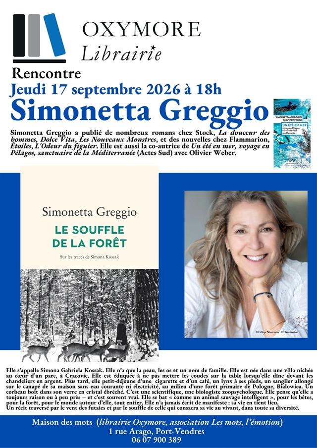 Rencontre littéraire avec simonetta greggio - maison des mots - librairie oxymore