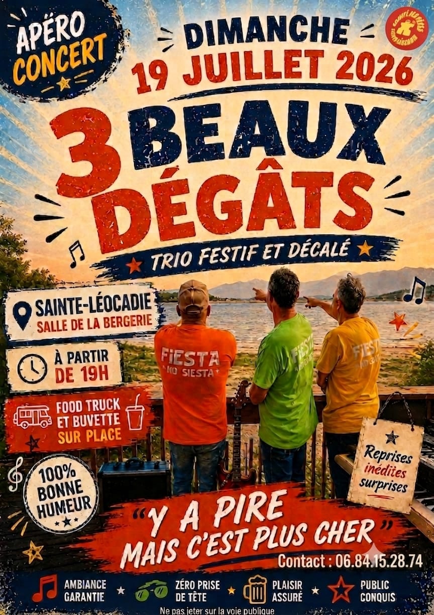 APÉRO CONCERT « 3 BEAUX DÉGÂTS » TRIO FESTIF ET DÉCALÉ