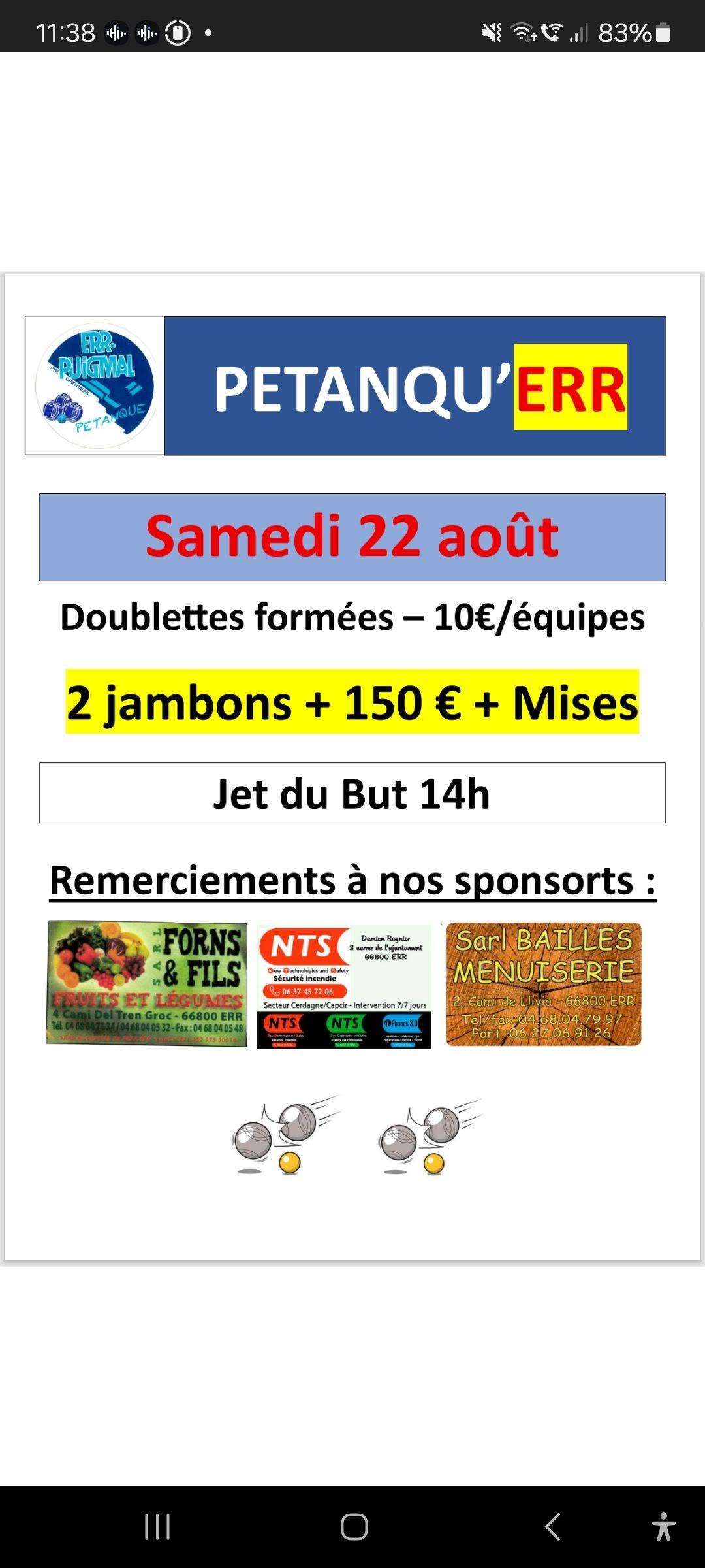 CONCOURS DE PÉTANQUE EN DOUBLETTE