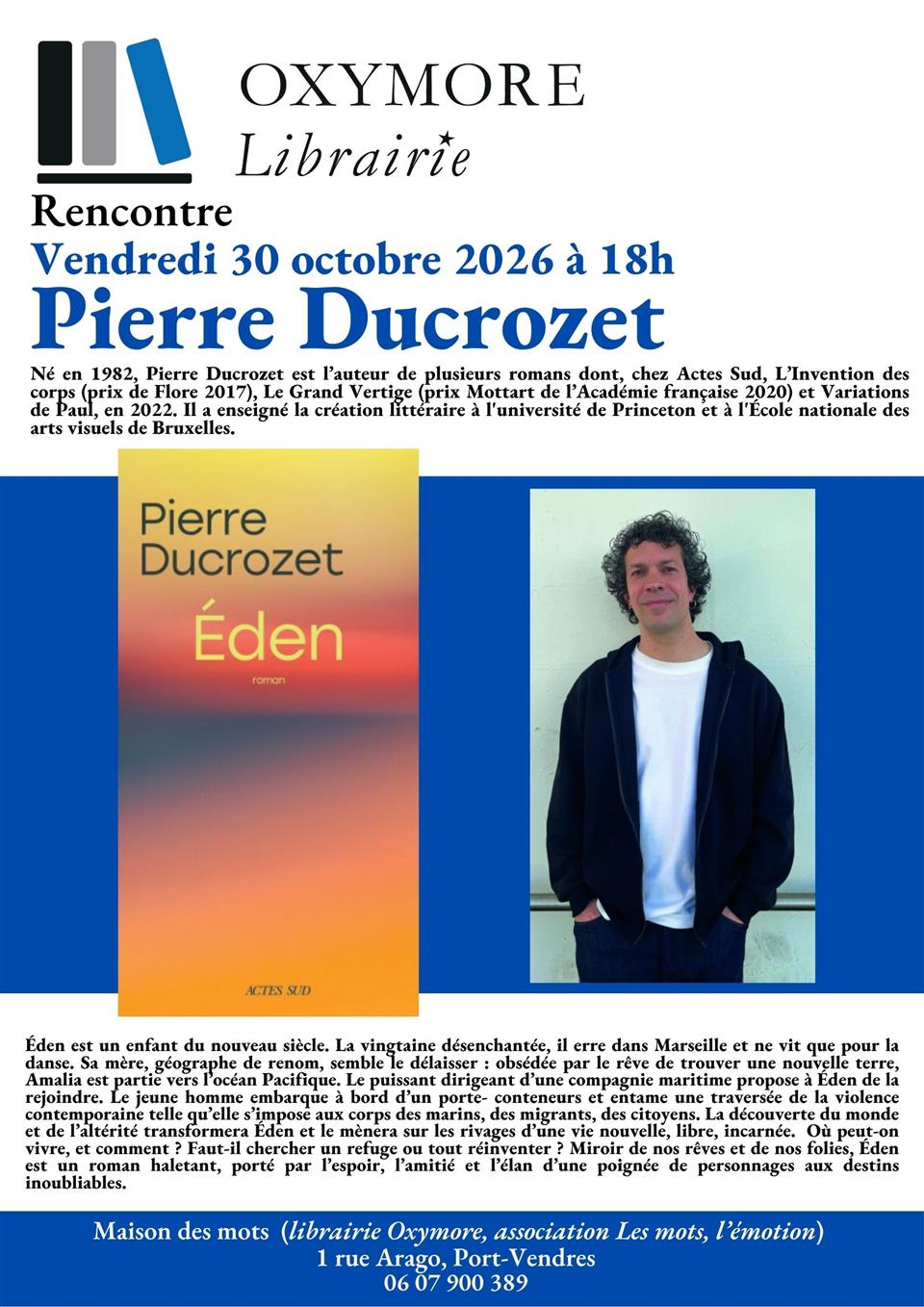 Rencontre littéraire avec pierre ducrozet