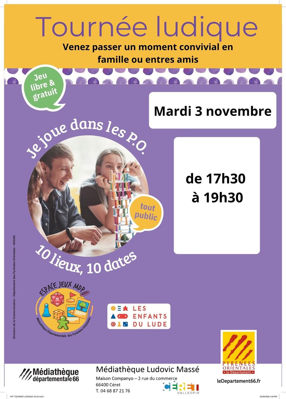 Tournée ludique offerte par le département. Jeux en famille ou entre amis.