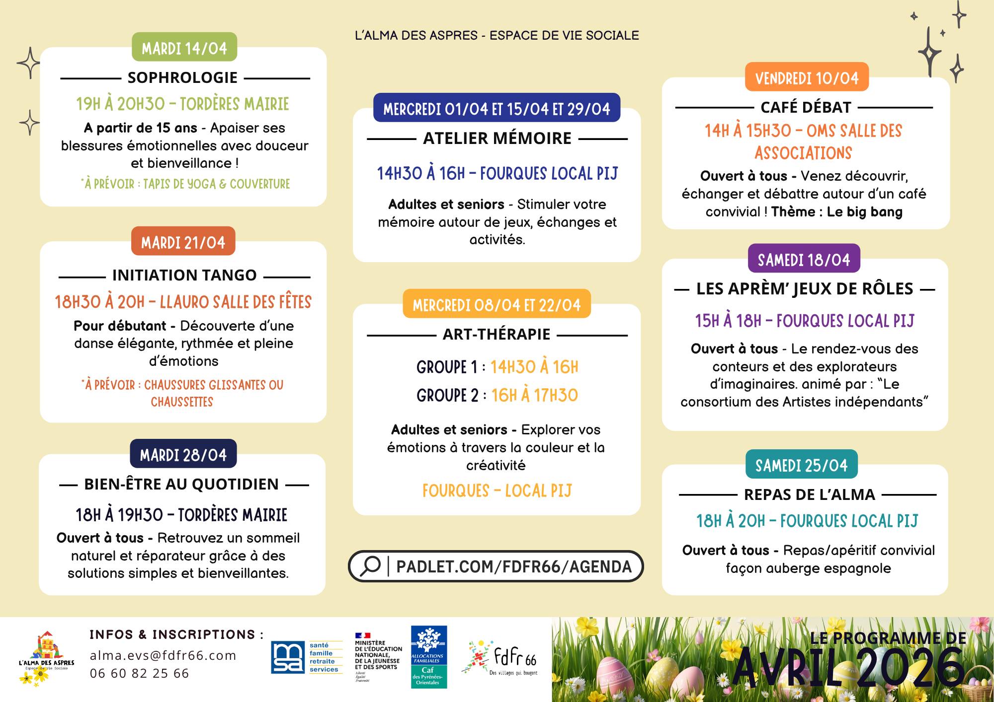 ESPACE VIE SOCIALE DES ASPRES – PROGRAMME AVRIL
