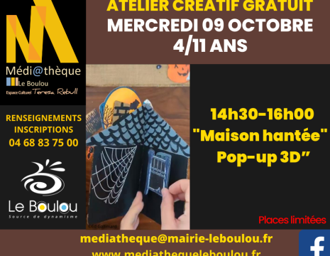 ATELIER CRÉATIF (4-11 ANS) "MAISON HANTÉE" Le 9 oct 2024