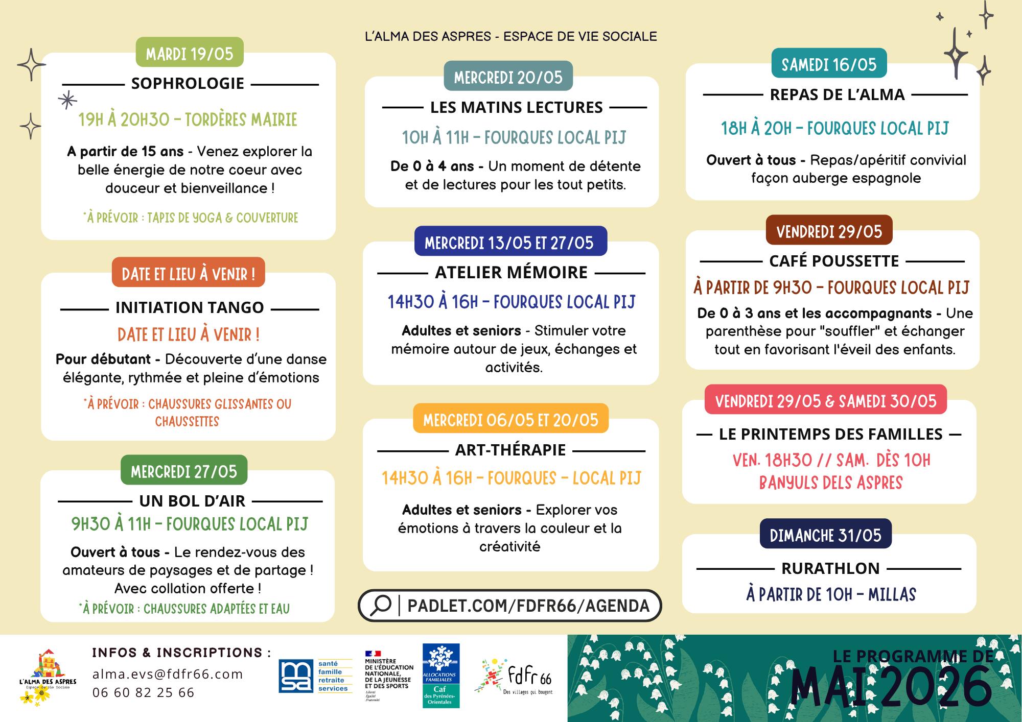 ESPACE VIE SOCIALE DES ASPRES – PROGRAMME  MAI