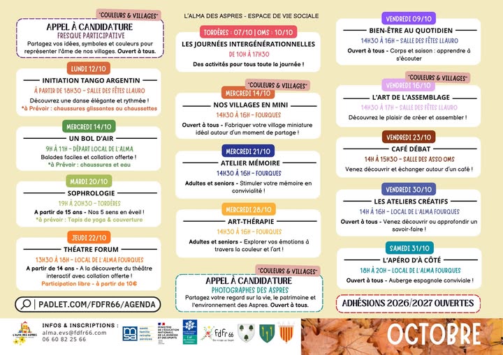 Espace vie sociale des aspres - programme octobre