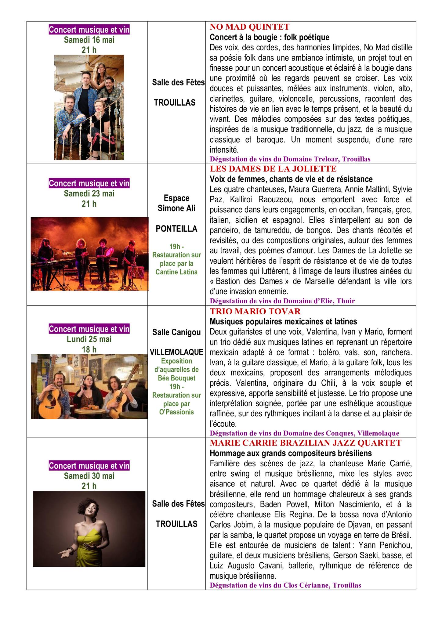 23ÈME FESTIVAL LE PRINTEMPS DE L’ASPRE : ” NO MAD QUINTET “