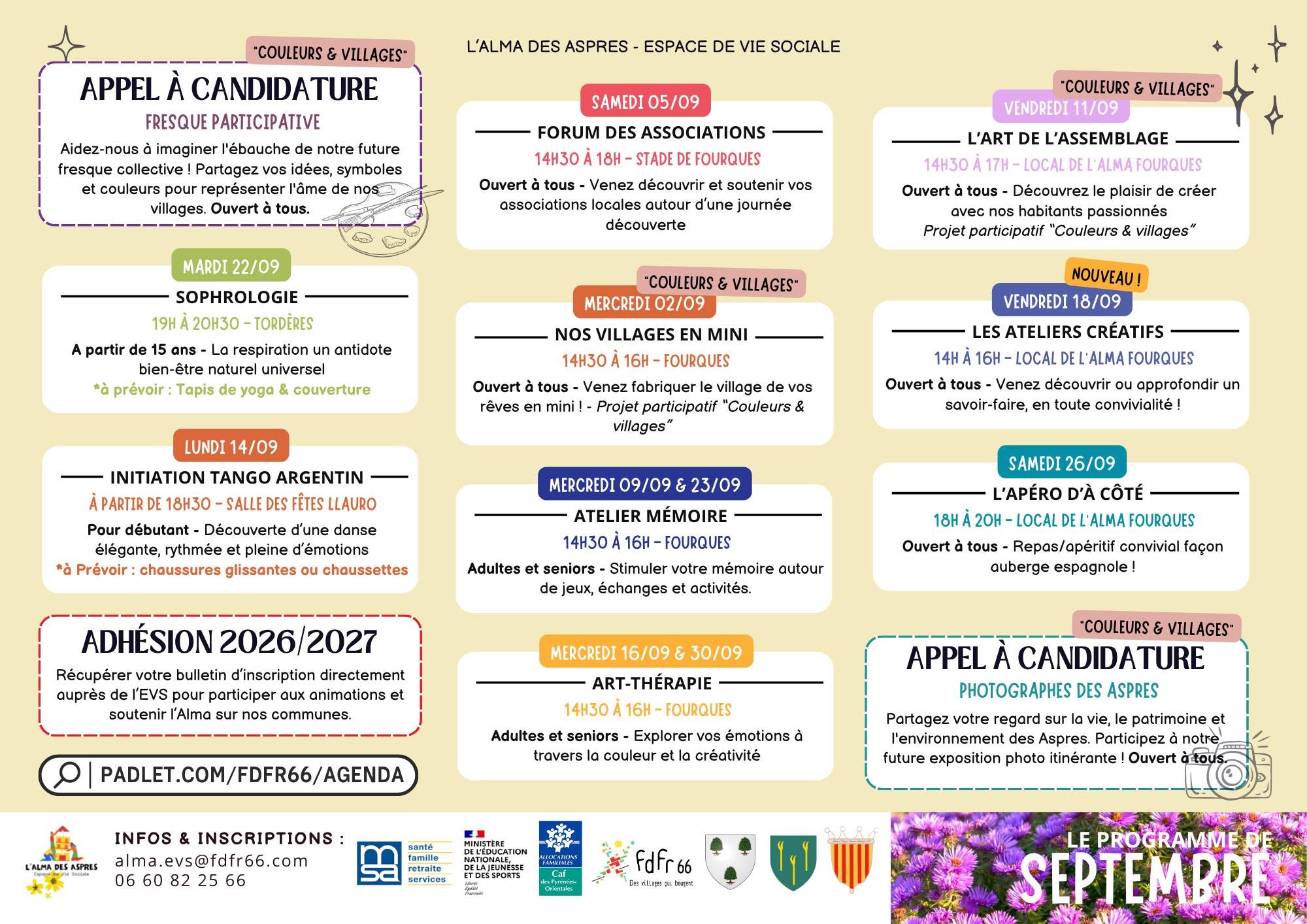 ESPACE VIE SOCIALE DES ASPRES – PROGRAMME  SEPTEMBRE
