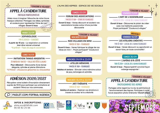 Espace vie sociale des aspres - programme septembre