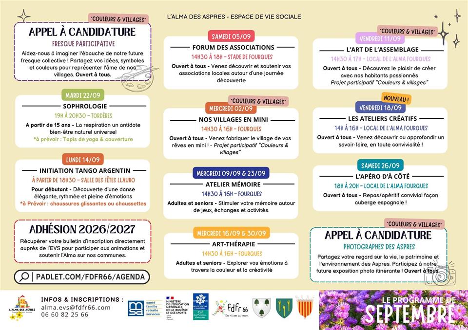 Espace vie sociale des aspres - programme septembre