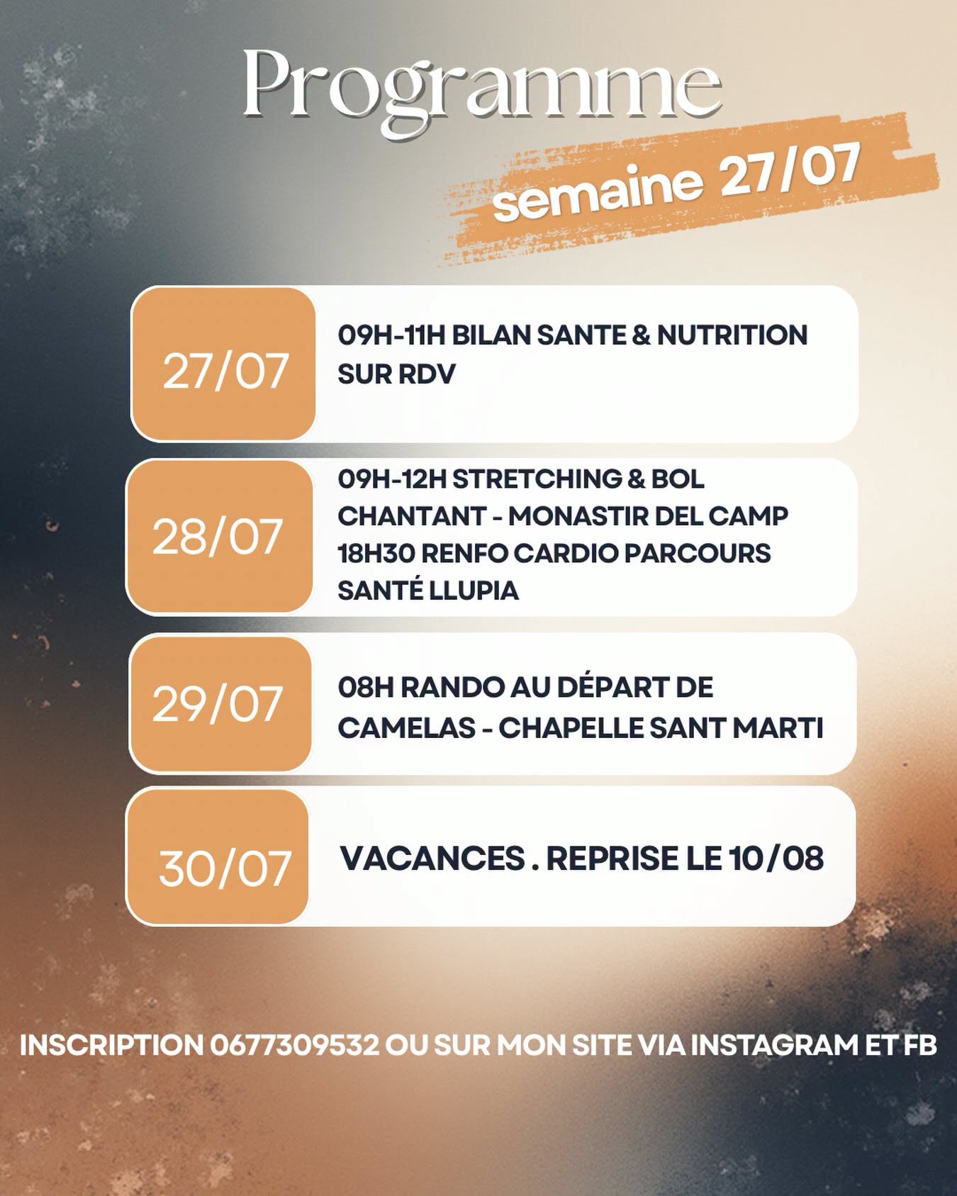 Programme semaine tenchi corps et esprit