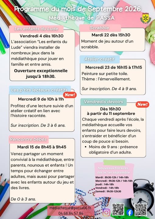 MÉDIATHÈQUE PASSA PROGRAMME DU MOIS DE SEPTEMBRE