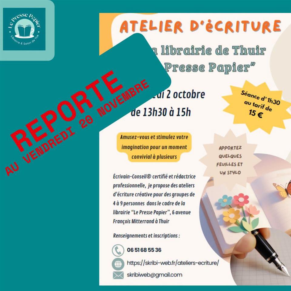 Atelier d’écriture reporté au 20 novembre