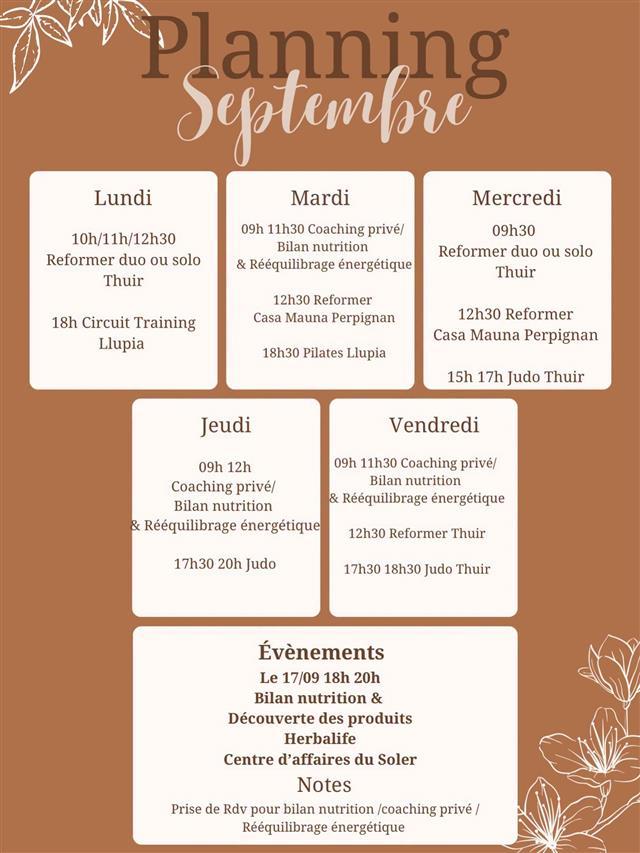 Programme septembre tenchi corps et esprit