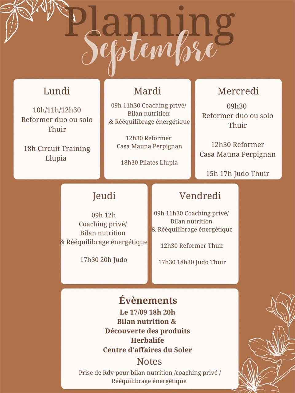 Programme septembre tenchi corps et esprit