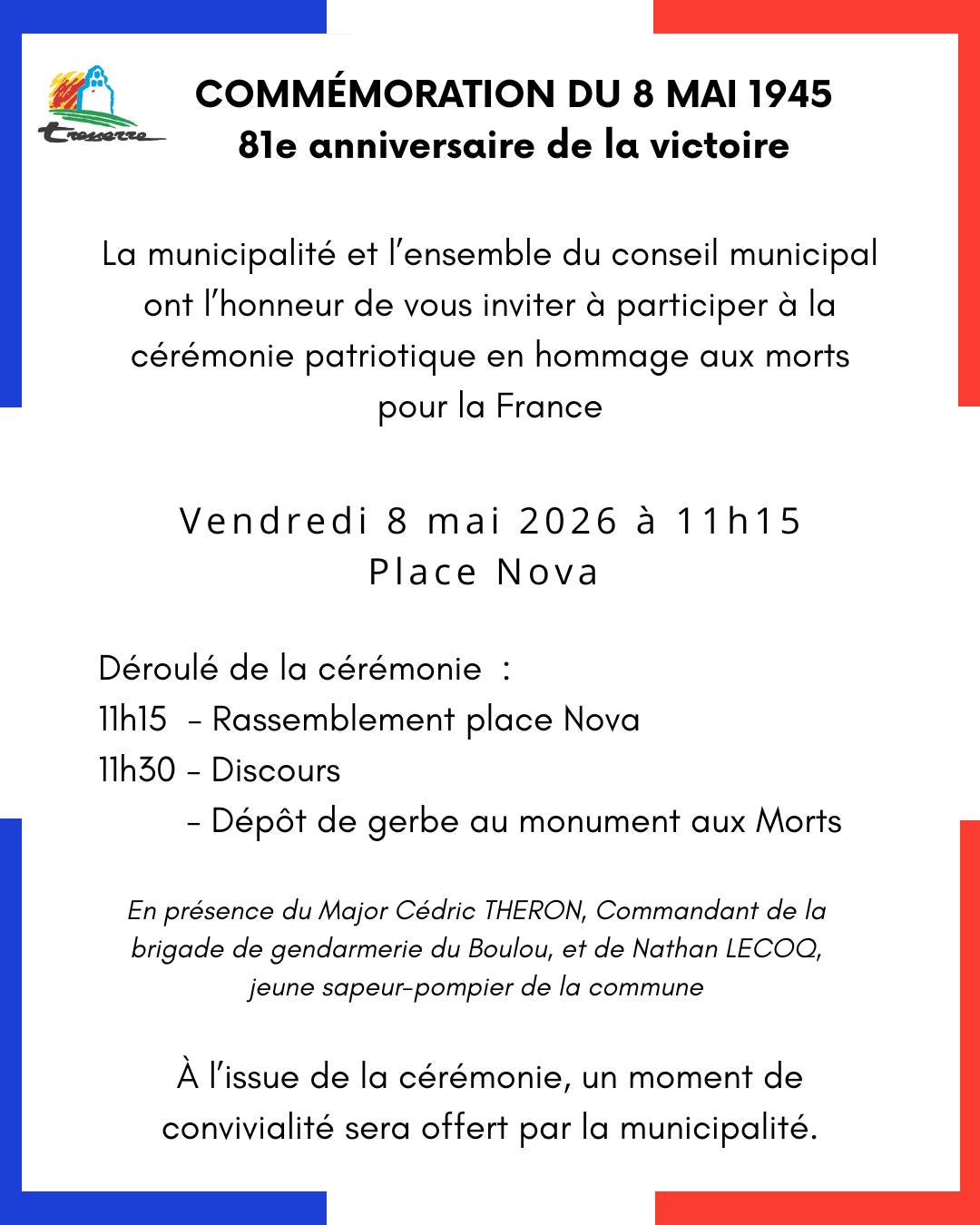 COMMÉMORATION DU 81E ANNIVERSAIRE DE LA VICTOIRE DU 8 MAI 1945