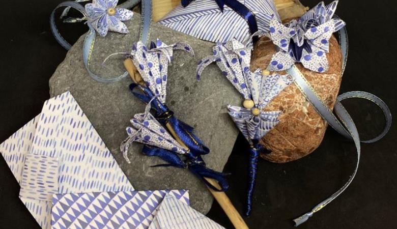 Origami-Boîte dragées-Enveloppes-Bracelets-Boutonnieres-bleu