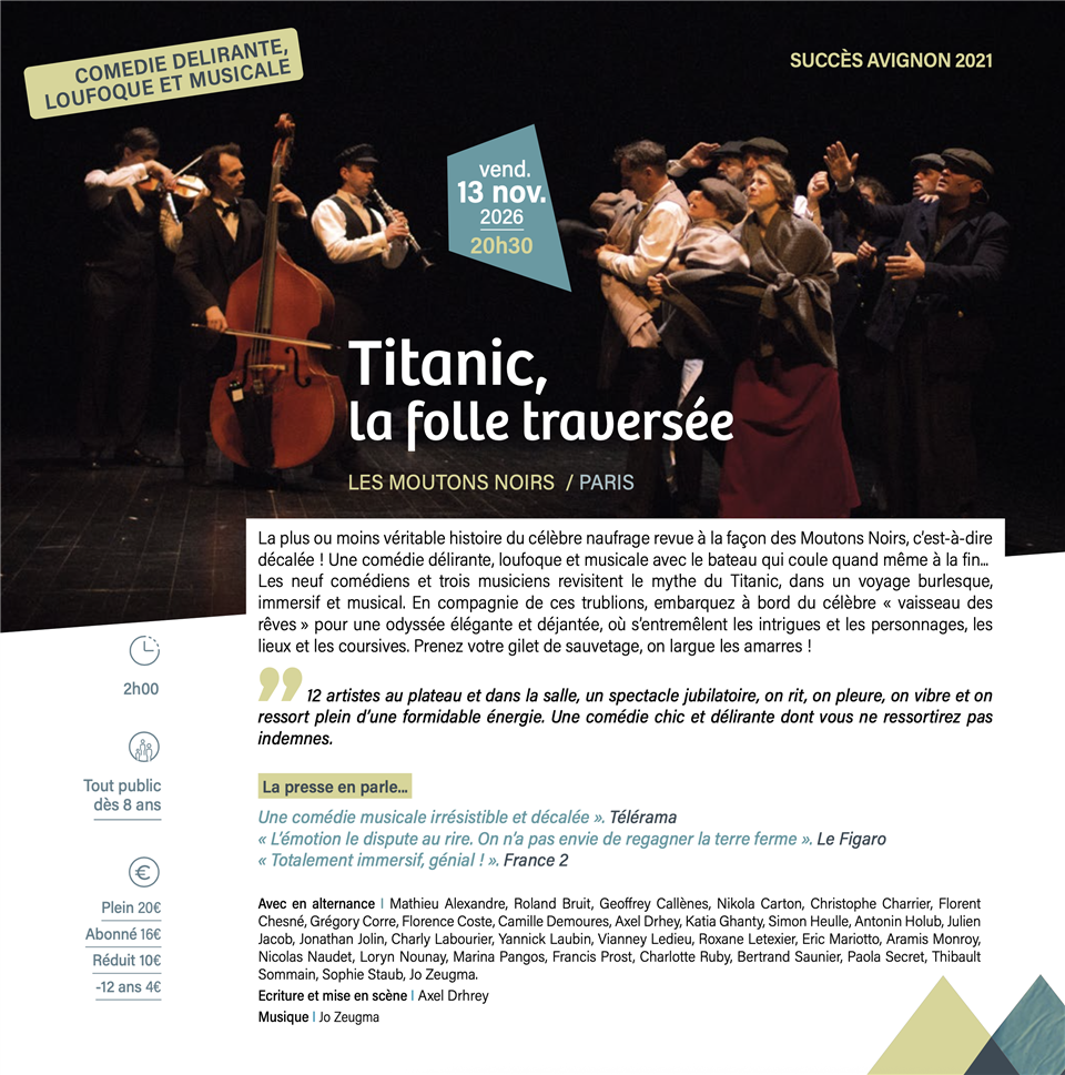 Spectacle « titanic, la folle traversée » compagnie les moutons noirs - saison culturelle 2026/2027