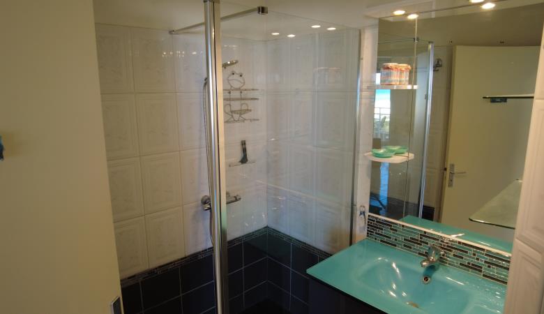 Salle de bain avec douche italienne robinet thermostatique