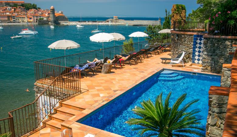Hôtel des 3 Mas piscine vue Collioure