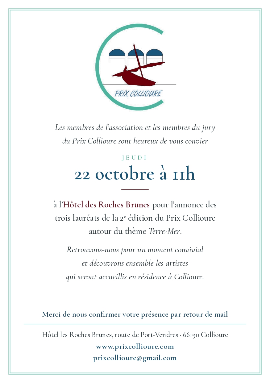 Invitation à l’annonce des trois lauréats de la 2e édition du prix Collioure