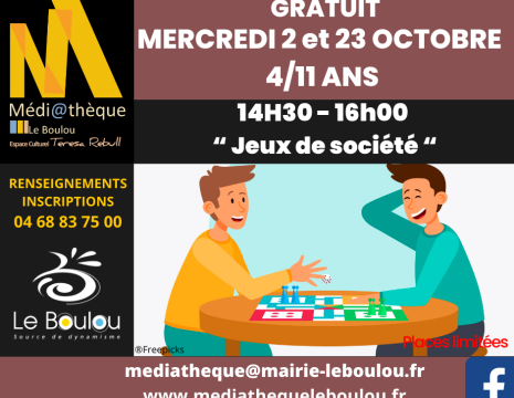 À LA DÉCOUVERTE DE JEUX DE SOCIÉTÉ Du 2 au 23 oct 2024