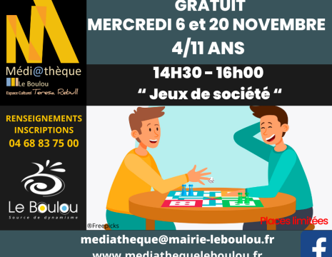 À LA DÉCOUVERTE DE JEUX DE SOCIÉTÉ Du 6 au 20 nov 2024