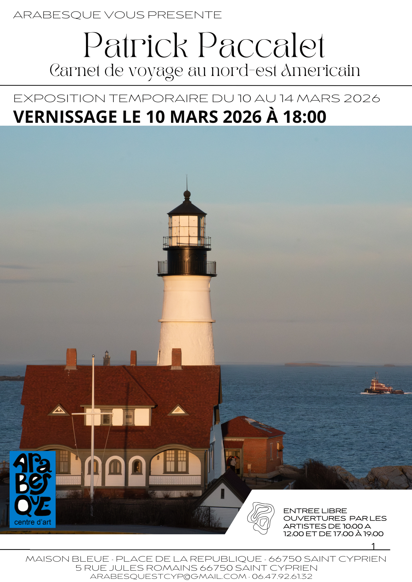 EXPOSITION PATRICK PACCALET « CARNET DE VOYAGE AU NORD-EST AMÉRICAIN » CHEZ ARABESQUE