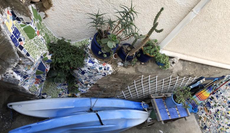 Rocaille verte et kayacks