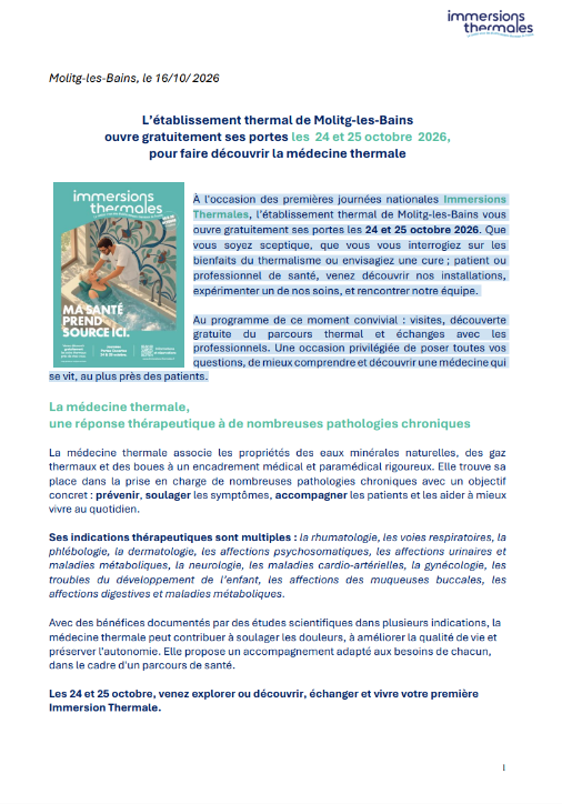 Première journée nationale des immersions thermales