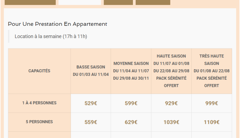 Village vacances - APPARTEMENT - tarifs 2026