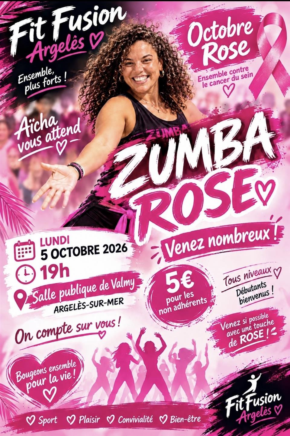 Zumba rose - octobre rose - ensemble contre le cancer - 5 octobre 2026