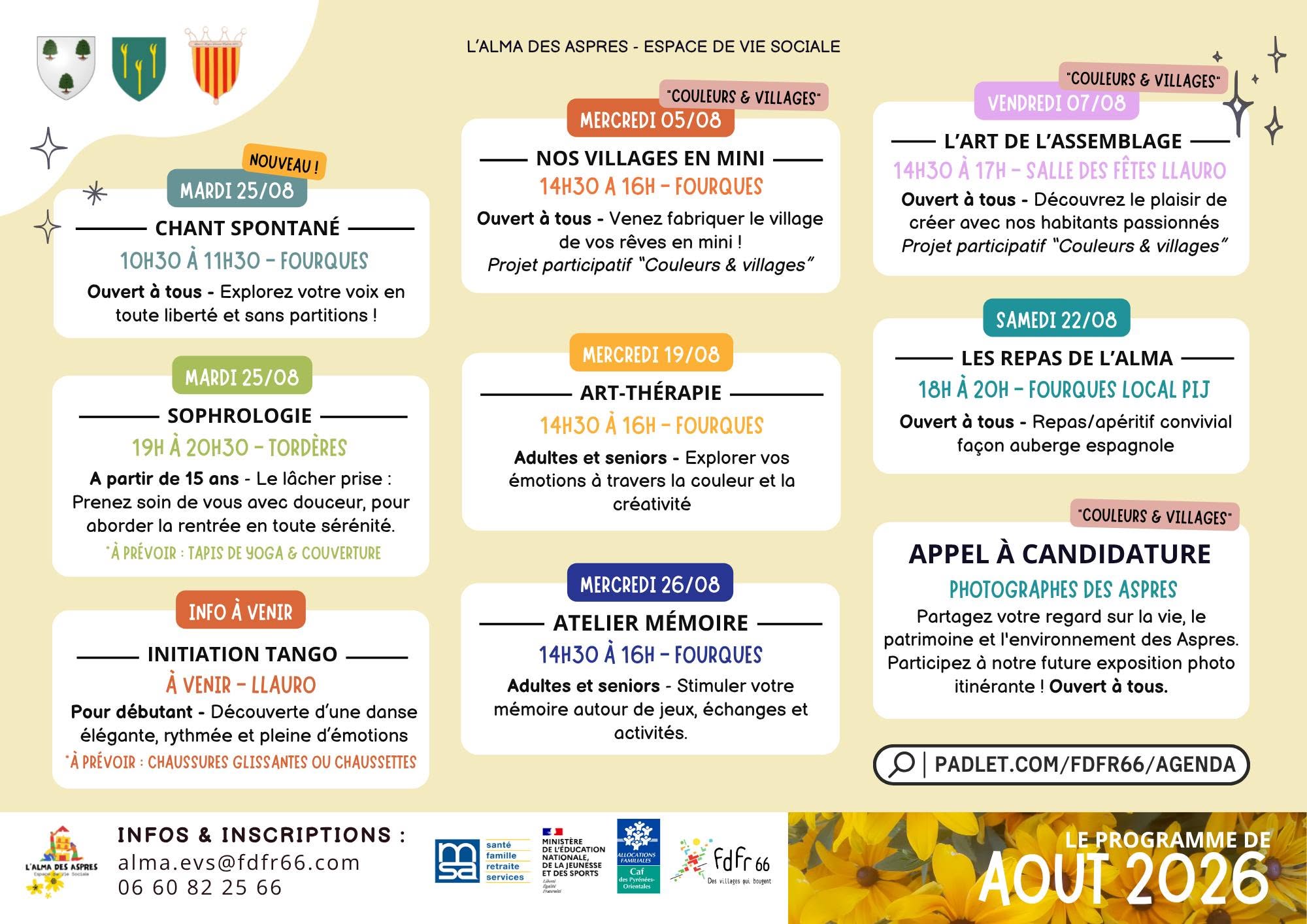ESPACE VIE SOCIALE DES ASPRES – PROGRAMME  AOÛT