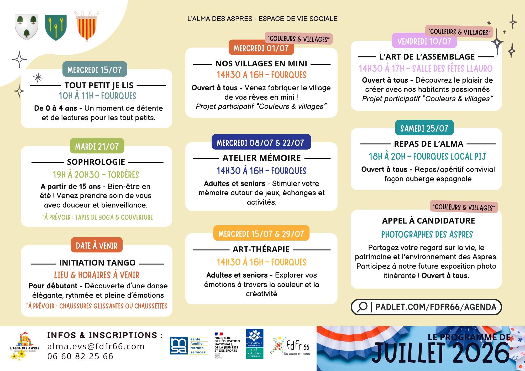 ESPACE VIE SOCIALE DES ASPRES – PROGRAMME  JUILLET