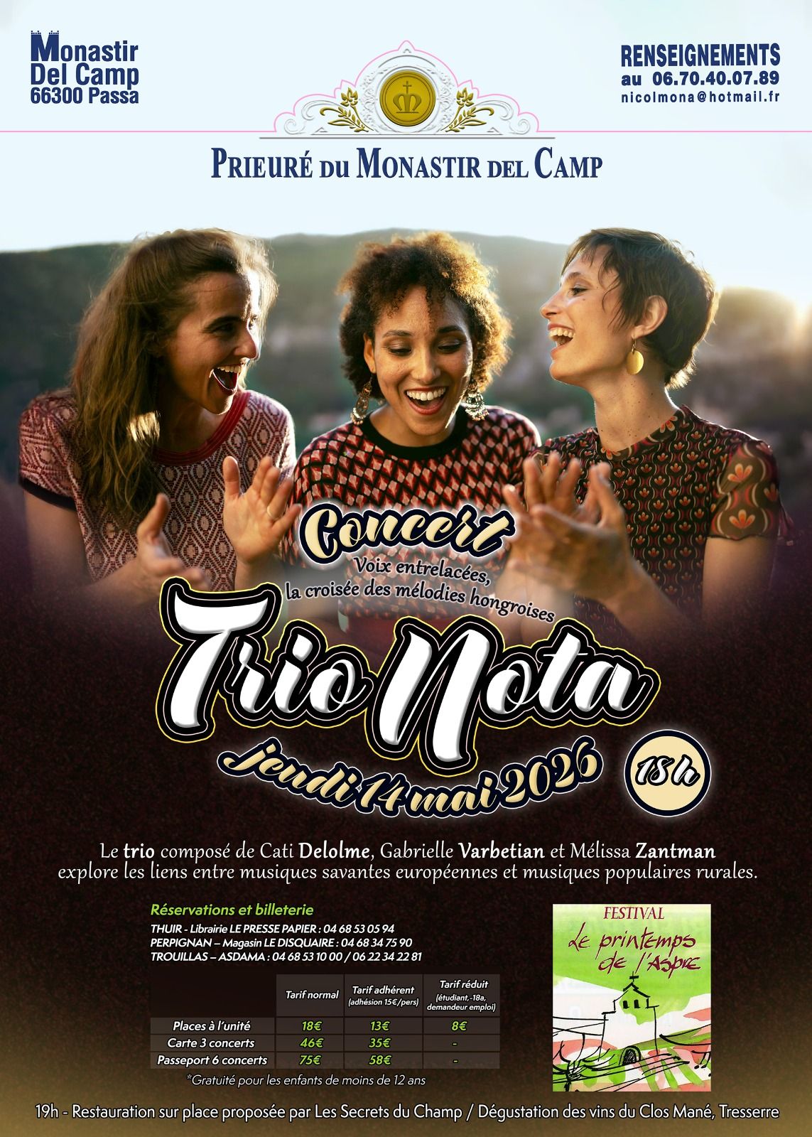 23ÈME FESTIVAL LE PRINTEMPS DE L&rsquo;ASPRE : « TRIO NOTA »