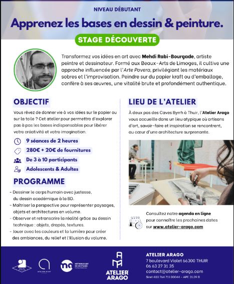 ATELIER APPRENEZ LES BASES EN DESSIN ET PEINTURE