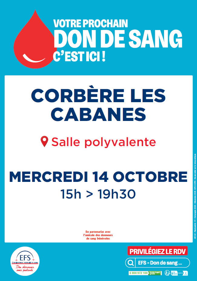 Don du sang corbère les cabanes