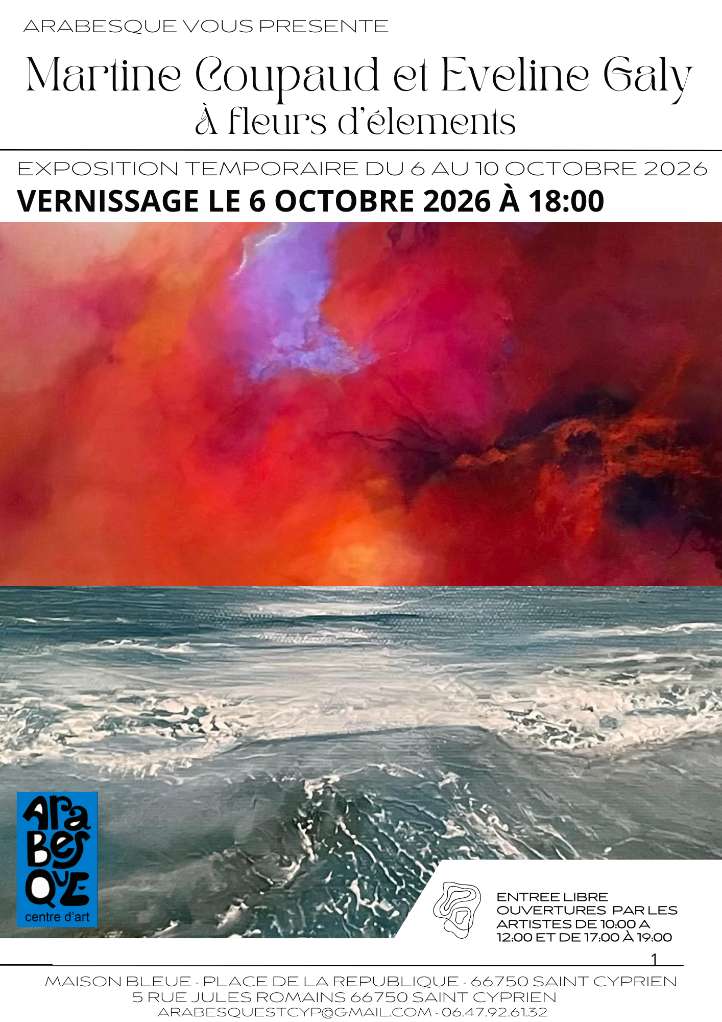 Exposition "a fleurs d’elements" de martine coupaud et eveline galy - chez arabesque