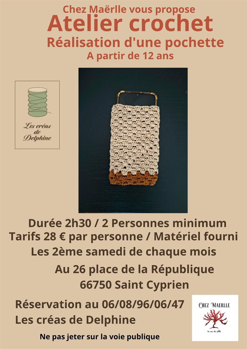 Atelier crochet realisation d’une pochette- chez maerlle