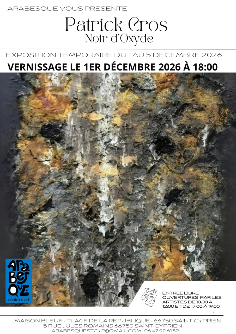 Exposition "noir d’oxyde" de patrick cros - chez arabesque