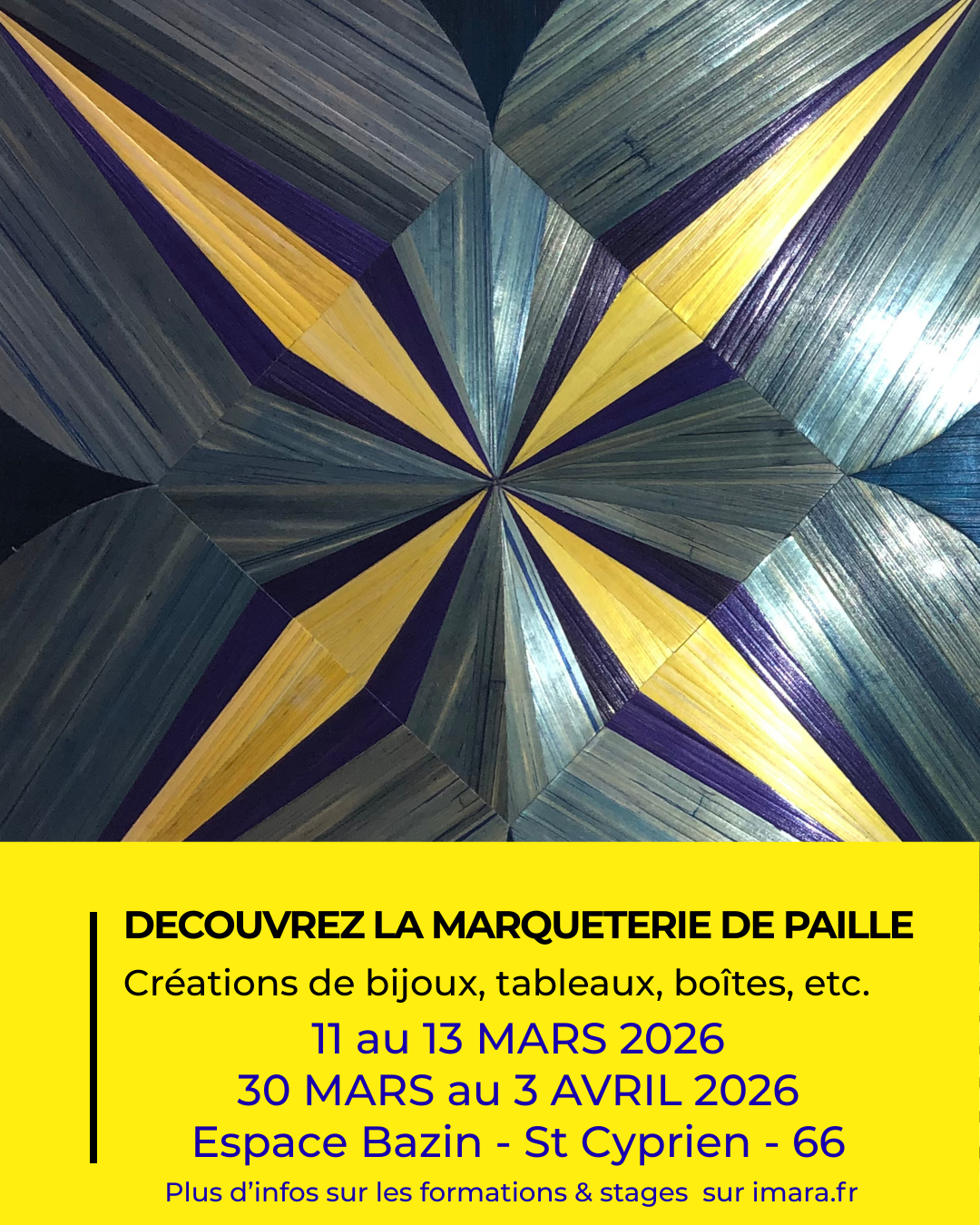 STAGES LOISIRS MARQUETERIE DE PAILLE PAR L&rsquo;IMARA OFFRE ADULTE
